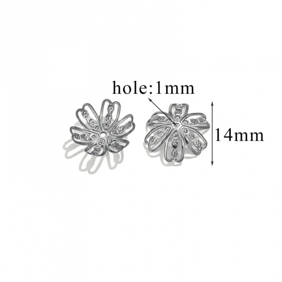 Изображение 50 PCs 304 Stainless Steel Cabochon Frame Settings Flower Silver Tone (Fits 16mm Beads) 14.5mm x 14mm