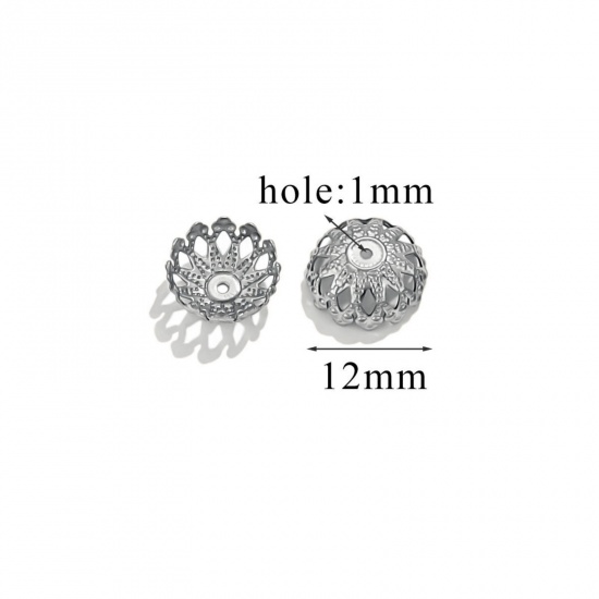 Изображение 50 PCs 304 Stainless Steel Cabochon Frame Settings Flower Silver Tone (Fits 12mm Beads) 12mm Dia.