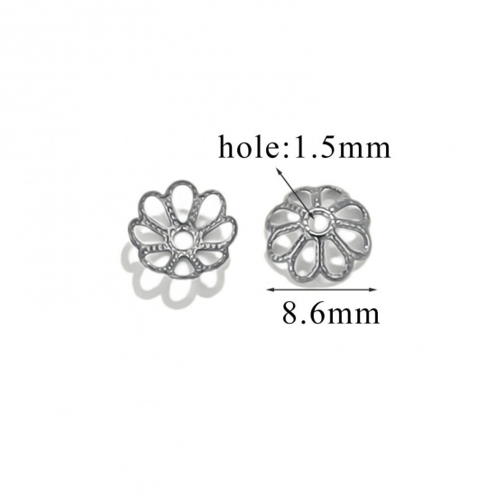 Изображение 50 PCs 304 Stainless Steel Cabochon Frame Settings Flower Silver Tone (Fits 10mm Beads) 9mm x 9mm