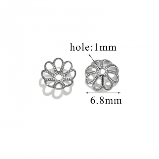 Изображение 50 PCs 304 Stainless Steel Cabochon Frame Settings Flower Silver Tone (Fits 8mm Beads) 7mm x 7mm