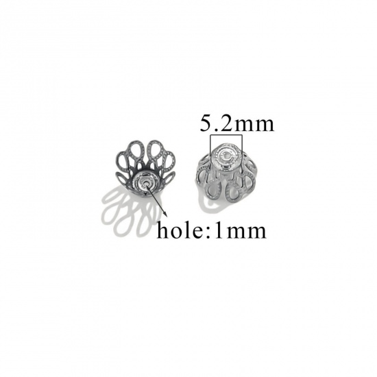 Изображение 50 PCs 304 Stainless Steel Cabochon Frame Settings Flower Silver Tone (Fits 10mm Beads) 10mm x 10mm