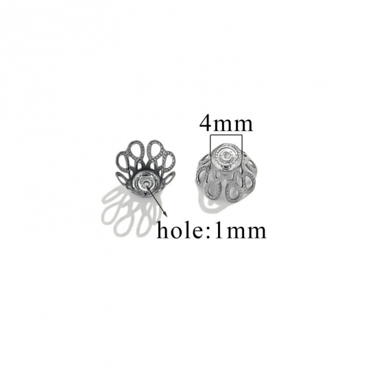 Изображение 50 PCs 304 Stainless Steel Cabochon Frame Settings Flower Silver Tone (Fits 8mm Beads) 7mm x 7mm