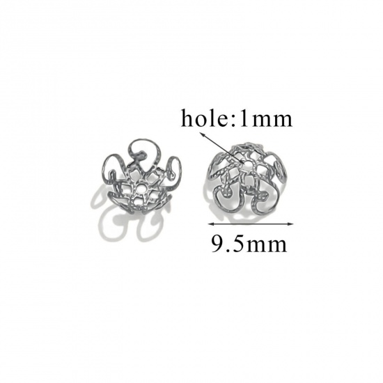 Изображение 50 PCs 304 Stainless Steel Cabochon Frame Settings Flower Silver Tone (Fits 10mm Beads) 10mm x 10mm