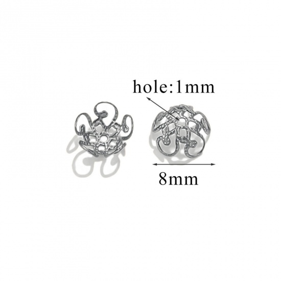 Изображение 50 PCs 304 Stainless Steel Cabochon Frame Settings Flower Silver Tone (Fits 8mm Beads) 8mm x 8mm