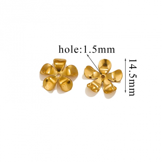 Изображение 10 PCs Vacuum Plating 304 Stainless Steel Cabochon Frame Settings Flower 18K Gold Plated (Fits 8mm Beads) 15mm x 14.5mm