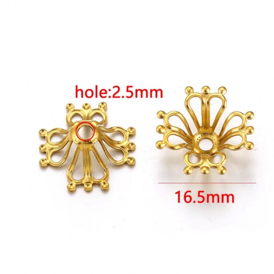 Изображение 10 PCs Vacuum Plating 304 Stainless Steel Cabochon Frame Settings Flower 18K Gold Plated (Fits 8mm Beads) 17mm x 17mm