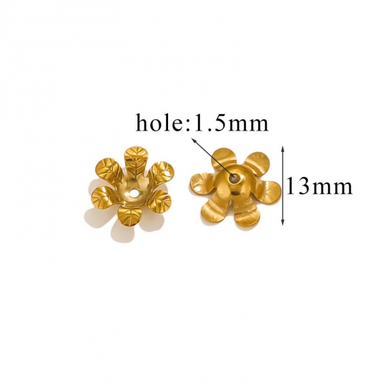 Изображение 10 PCs Vacuum Plating 304 Stainless Steel Cabochon Frame Settings Flower 18K Gold Plated (Fits 10mm Beads) 14.5mm x 13mm