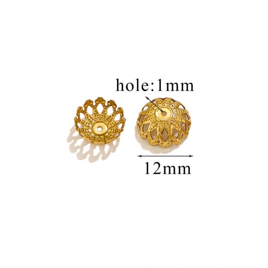 Изображение 10 PCs Vacuum Plating 304 Stainless Steel Cabochon Frame Settings Flower 18K Gold Plated (Fits 12mm Beads) 12mm Dia.