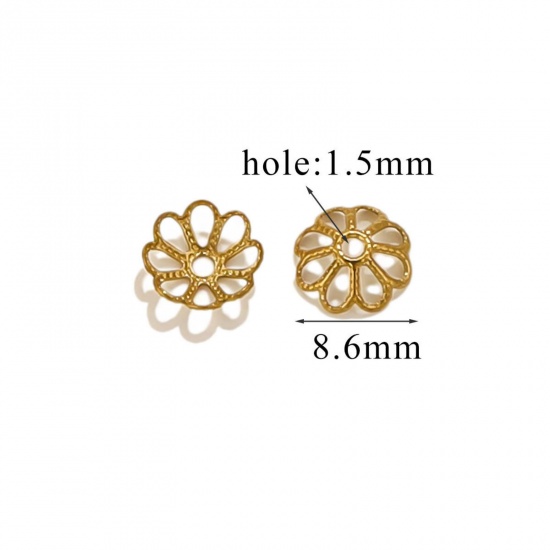 Изображение 10 PCs Vacuum Plating 304 Stainless Steel Cabochon Frame Settings Flower 18K Gold Plated (Fits 10mm Beads) 9mm x 9mm