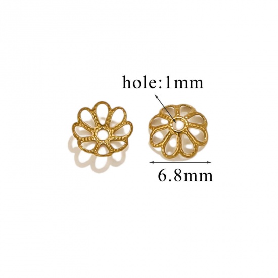 Изображение 10 PCs Vacuum Plating 304 Stainless Steel Cabochon Frame Settings Flower 18K Gold Plated (Fits 8mm Beads) 7mm x 7mm