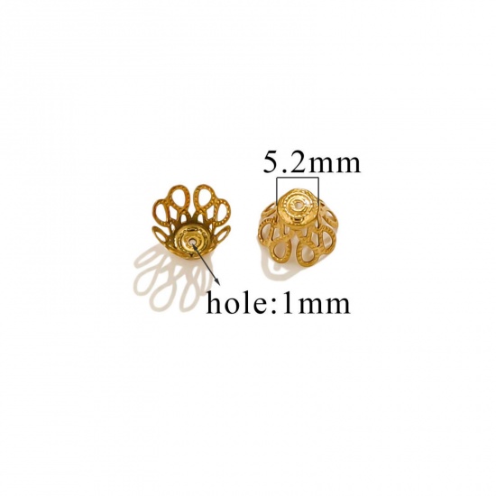 Изображение 10 PCs Vacuum Plating 304 Stainless Steel Cabochon Frame Settings Flower 18K Gold Plated (Fits 10mm Beads) 10mm x 10mm