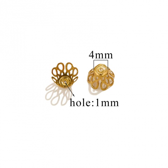 Изображение 10 PCs Vacuum Plating 304 Stainless Steel Cabochon Frame Settings Flower 18K Gold Plated (Fits 8mm Beads) 7mm x 7mm