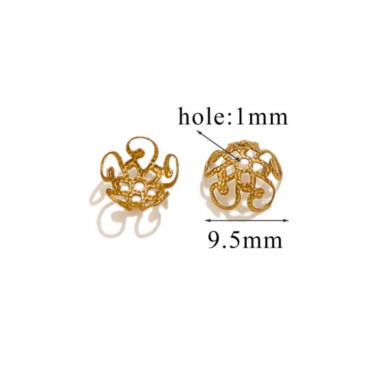 Изображение 10 PCs Vacuum Plating 304 Stainless Steel Cabochon Frame Settings Flower 18K Gold Plated (Fits 10mm Beads) 10mm x 10mm