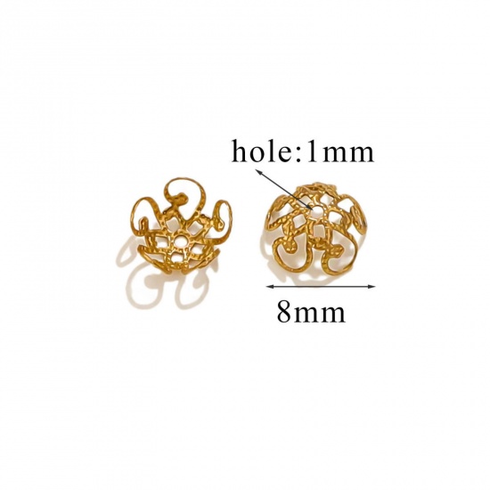 Изображение 10 PCs Vacuum Plating 304 Stainless Steel Cabochon Frame Settings Flower 18K Gold Plated (Fits 8mm Beads) 8mm x 8mm