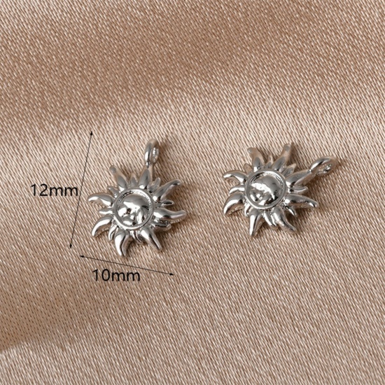 Изображение 2 PCs Brass Galaxy Charms Platinum Plated Sun 12mm x 10mm