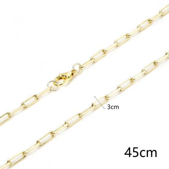 Imagen de 1 Piece Eco-friendly Brass Paperclip Chain Necklace 18K Real Gold Plated 46.5cm(18 2/8") long