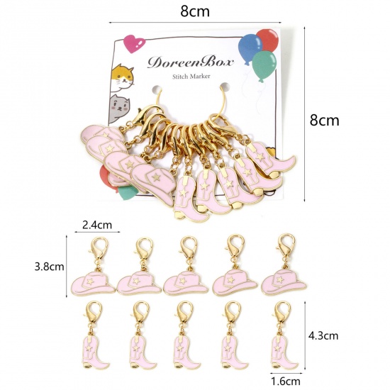 Picture of 1 Set ( 10 PCs/Set) Zinc Based Alloy & Iron Based Alloy Clip On Charms For Vintage Charm Bracelets Knitting Stitch Markers Hat Boots Gold Plated Multicolor Enamel 4.3x1.6cm 3.8x2.4cm