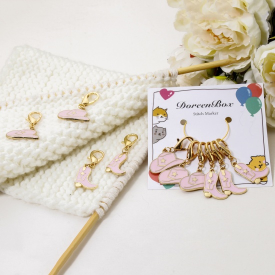 Picture of 1 Set ( 10 PCs/Set) Zinc Based Alloy & Iron Based Alloy Clip On Charms For Vintage Charm Bracelets Knitting Stitch Markers Hat Boots Gold Plated Multicolor Enamel 4.3x1.6cm 3.8x2.4cm