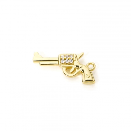 Imagen de 1 Unidad Latón Vaquero del Oeste Colgantes Chapado en Oro de 18K Pistola 3D Claro Circón Artificial 24mm x 13mm