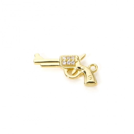 Изображение 1 Piece Brass West Cowboy Charms Gun 3D Clear Cubic Zirconia 24mm x 13mm