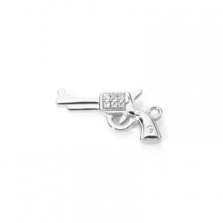Imagen de 1 Unidad Latón Vaquero del Oeste Colgantes Platino Chapado Pistola 3D Claro Circón Artificial 24mm x 13mm