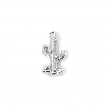 Imagen de 1 Unidad Latón Vaquero del Oeste Colgantes Platino Chapado Cactus 3D Claro Circón Artificial 23mm x 12mm