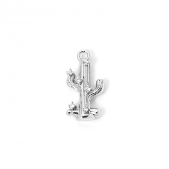 Изображение 1 Piece Brass West Cowboy Charms Cactus 3D Clear Cubic Zirconia 23mm x 12mm