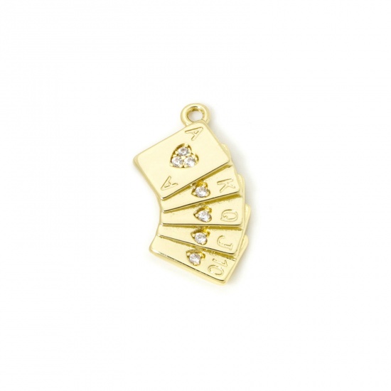 Изображение 1 Piece Brass West Cowboy Charms Poker Card Micro Pave Clear Cubic Zirconia 24mm x 13mm