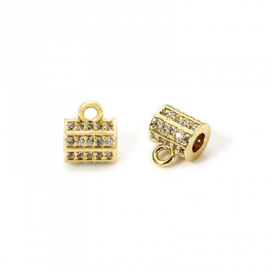 Image de 1 Pièce Perle Bélière avec Boucle Accessories pour DIY Fabrication de Bijoux Micro Pave en Laiton Plaqué Or 18K Colonne à Zircone Cubique Clair 9mm x 7mm