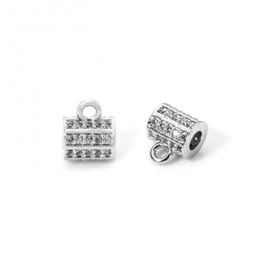 Image de 1 Pièce Perle Bélière avec Boucle Accessories pour DIY Fabrication de Bijoux Micro Pave en Laiton Plaqué Platine Colonne à Zircone Cubique Clair 9mm x 7mm