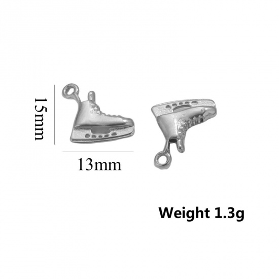 Picture of 1 Piece Eco-friendly PVD Vacuum Plating 304 Stainless Steel 3D Charms Silver Tone Roller Skates 13mm x 15mm