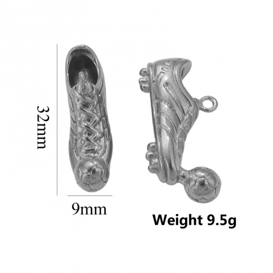 Picture of 1 Piece Eco-friendly PVD Vacuum Plating 304 Stainless Steel 3D Charms Silver Tone Shoes 9mm x 23mm