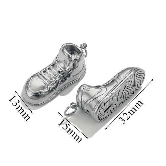 Picture of 1 Piece Eco-friendly 304 Stainless Steel 3D Charms Silver Tone Shoes 32mm x 15mm