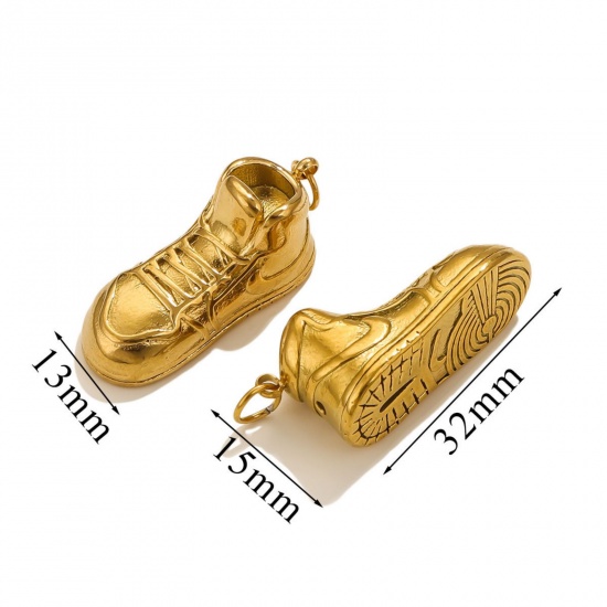 Picture of 1 Piece Eco-friendly PVD Vacuum Plating 304 Stainless Steel 3D Charms 18K Gold Plated Boots 32mm x 15mm