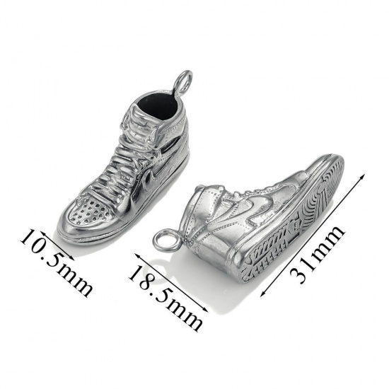 Picture of 1 Piece Eco-friendly 304 Stainless Steel 3D Charms Silver Tone Shoes 31mm x 18.5mm