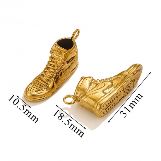 Picture of 1 Piece Eco-friendly PVD Vacuum Plating 304 Stainless Steel 3D Charms 18K Gold Plated Boots 31mm x 18.5mm