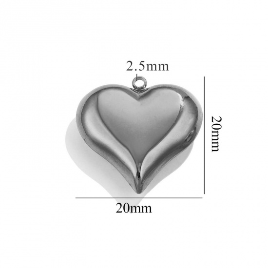 Picture of 1 Piece Eco-friendly 304 Stainless Steel 3D Charms Silver Tone Heart Polished 20mm x 20mm