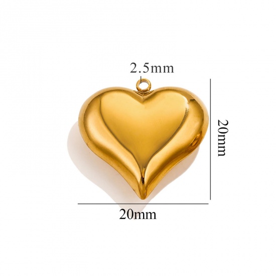 Picture of 1 Piece Eco-friendly PVD Vacuum Plating 304 Stainless Steel 3D Charms 18K Gold Plated Heart Polished 20mm x 20mm