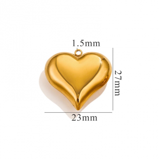 Picture of 1 Piece Eco-friendly PVD Vacuum Plating 304 Stainless Steel 3D Charms 18K Gold Plated Heart Polished 23mm x 23mm