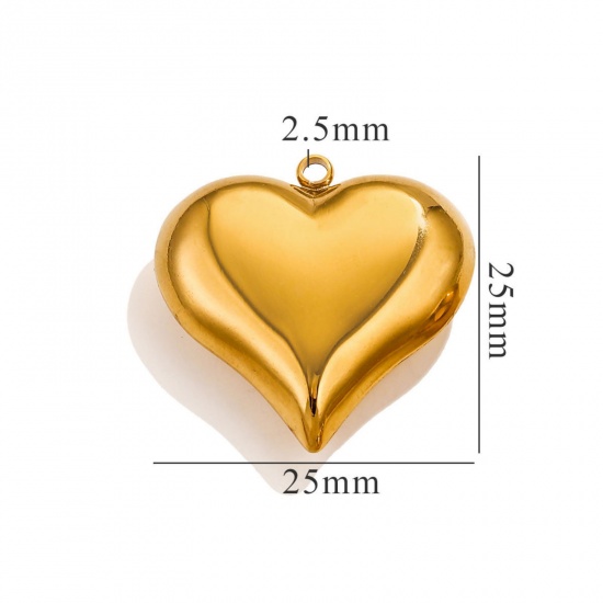 Picture of 1 Piece Eco-friendly PVD Vacuum Plating 304 Stainless Steel 3D Charms 18K Gold Plated Heart Polished 25mm x 25mm