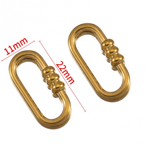 Immagine di 1 Piece Eco-friendly PVD Vacuum Plating 304 Stainless Steel Screw Clasps Oval 18K Gold Plated Can Be Screwed Off 22mm x 11mm