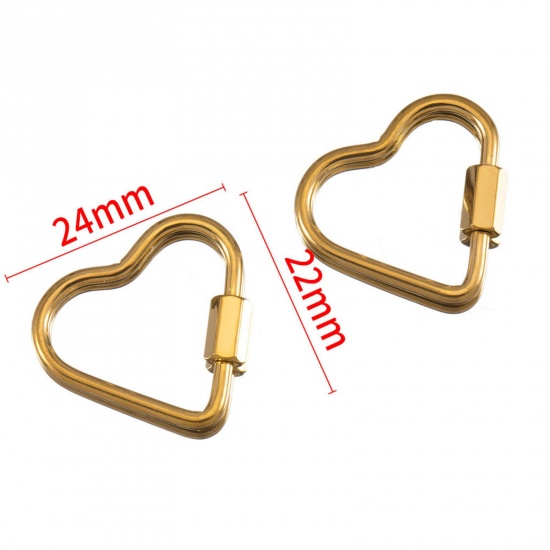 Immagine di 1 Piece Eco-friendly PVD Vacuum Plating 304 Stainless Steel Screw Clasps Heart 18K Gold Plated Can Be Screwed Off 24mm x 22mm