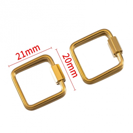 Immagine di 1 Piece Eco-friendly PVD Vacuum Plating 304 Stainless Steel Screw Clasps Square 18K Gold Plated Can Be Screwed Off 21mm x 20mm