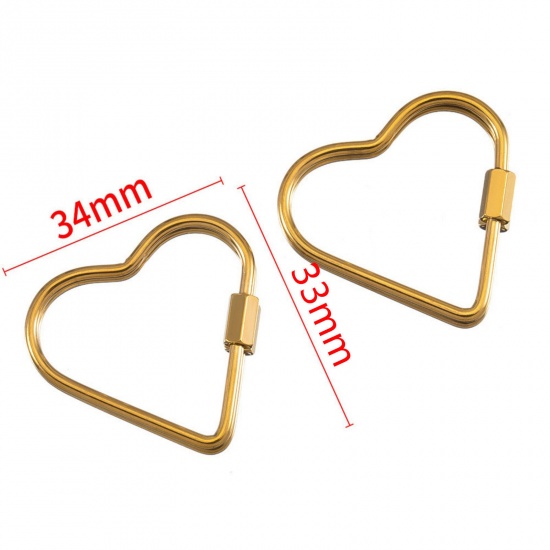 Immagine di 1 Piece Eco-friendly PVD Vacuum Plating 304 Stainless Steel Screw Clasps Heart 18K Gold Plated Can Be Screwed Off 3.4cm x 3.3cm