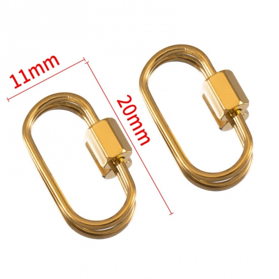 Immagine di 1 Piece Eco-friendly PVD Vacuum Plating 304 Stainless Steel Screw Clasps Oval 18K Gold Plated Can Be Screwed Off 21mm x 11mm