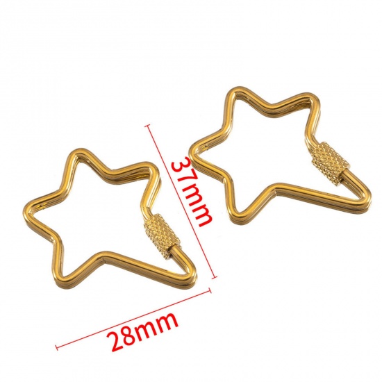 Immagine di 1 Piece Eco-friendly PVD Vacuum Plating 304 Stainless Steel Screw Clasps Pentagram Star 18K Gold Plated Can Be Screwed Off 3.7cm x 2.8cm