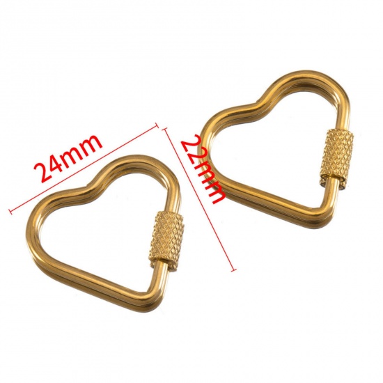 Immagine di 1 Piece Eco-friendly PVD Vacuum Plating 304 Stainless Steel Screw Clasps Heart 18K Gold Plated Can Be Screwed Off 24mm x 22mm