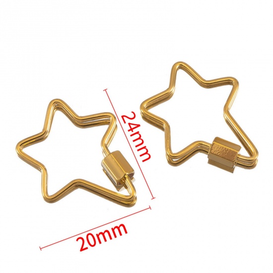 Immagine di 1 Piece Eco-friendly PVD Vacuum Plating 304 Stainless Steel Screw Clasps Pentagram Star 18K Gold Plated Can Be Screwed Off 24mm x 20mm