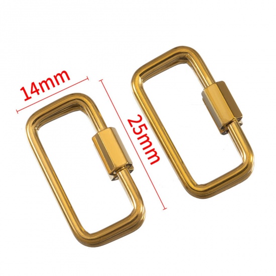 Immagine di 1 Piece Eco-friendly PVD Vacuum Plating 304 Stainless Steel Screw Clasps Rectangle 18K Gold Plated Can Be Screwed Off 25mm x 14mm