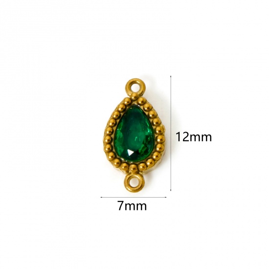 Изображение 5 PCs Eco-friendly PVD Vacuum Plating 304 Stainless Steel Geometric Connectors Charms Pendants 18K Gold Plated Drop Deep Green Rhinestone 12mm x 7mm